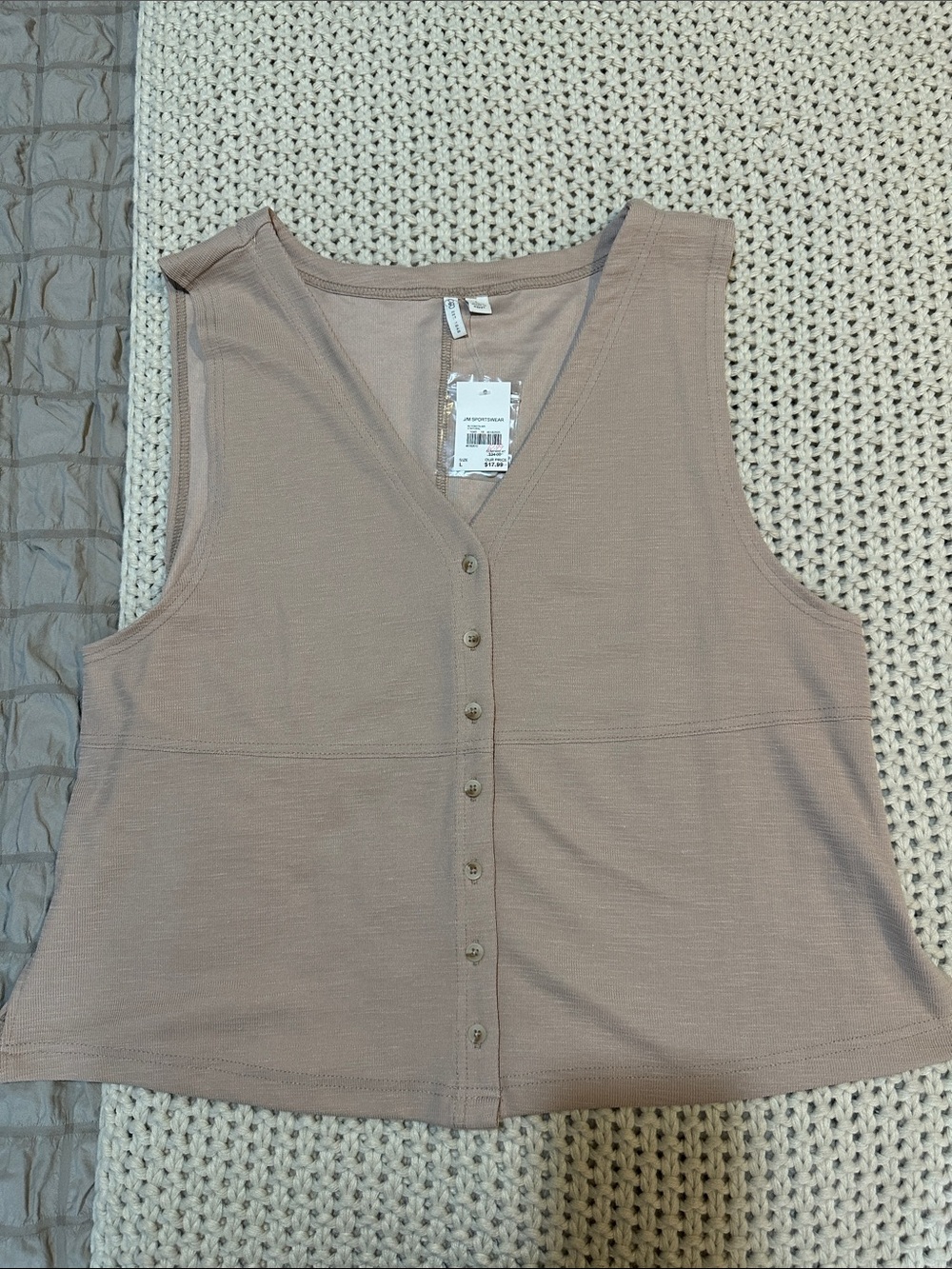 NWT Cato Taupe Button-Front V-Neck Vest